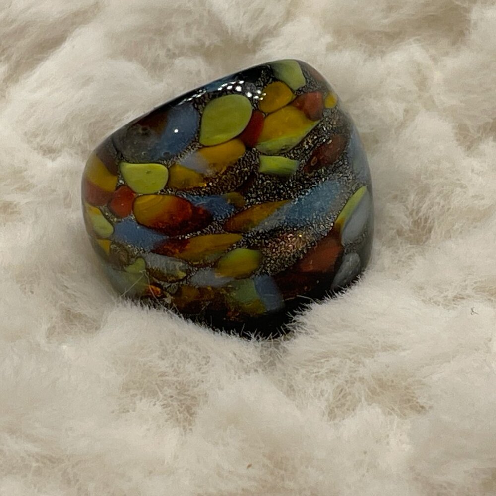 Multicolored Blown Glass Statement Ring size 7